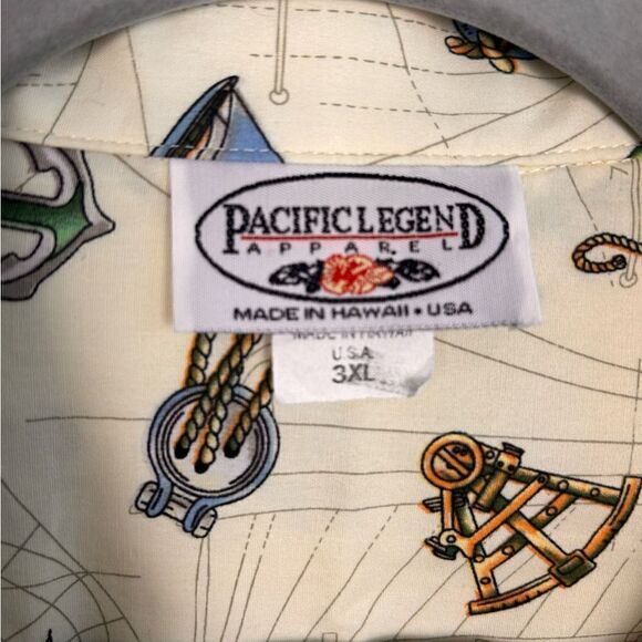 Pacific Legend Voyage Ivory Cotton Men's Hawaiian Shirt - Picture 2 of 13